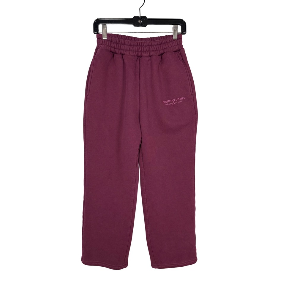 COMFRT Clothing Unisex Straight-Leg Gratitude Sweatpants, Berry/Maroon, Small